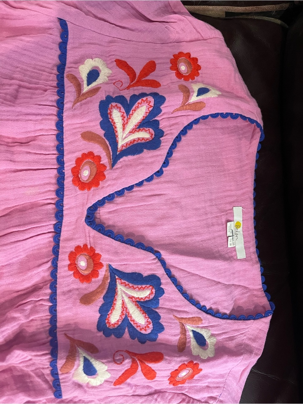 Boden Pink Embroidered Floral Peasant Blouse